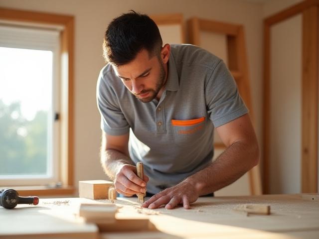 Handyman working on a home interior project, demonstrating craftsmanship and attention to detail
